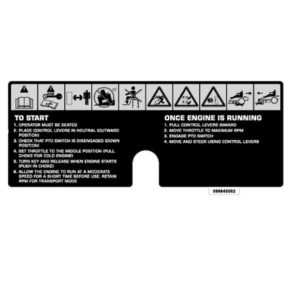 Husqvarna OEM 599845002 - Decal Zero Turn Warning Decal Decal  - Husqvarna Original Part