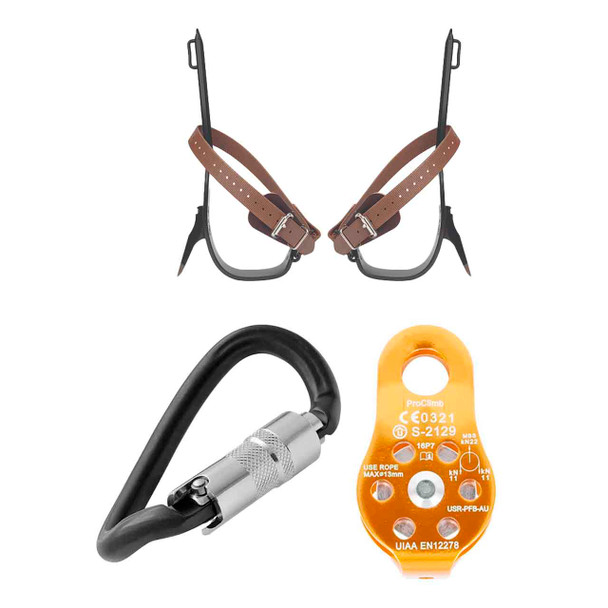 Black OVALONE DNA Steel Carabiner Kit With Orange Aluminum Pulley And Steel Tree Climber with Foot S