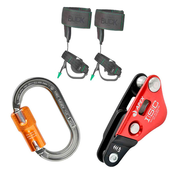 Alum, Copper ALUMINUM CARABINERS Kit With Anodised Red APEX Rope Wrench And Steel Tree Climber Spike