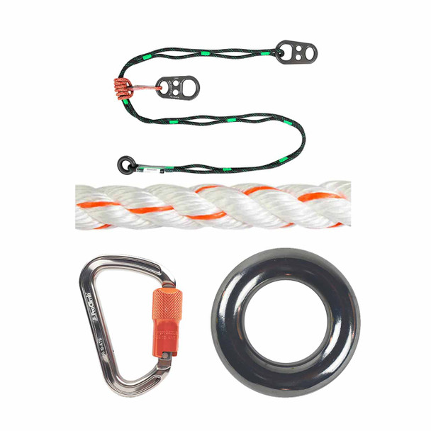 White, Orange Rig Rope And Savers With ALUMINUM CARABINERS And Stainless Steel Rigging Ring Kit