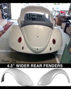 F245W  1949-1977 VW Beetle and 1971-1979 VW Super Beetle NON-FLARED 4 1/2" Wider Than Stock Rear Fenders, Smooth No Indentions for Tail Lights-PAIR 4 1/2" WIDER