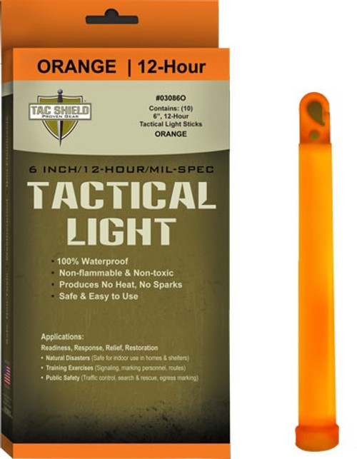 Tac Shield Tactical Light - Stick 12 Hour 6" Orange 10pk