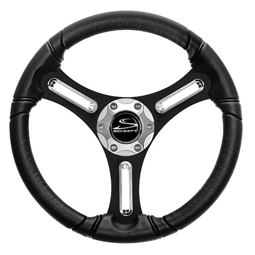 Schmitt Marine Torcello 14" Wheel - 03 Series - Polyurethane Wheel w\/Chrome Spoke Inserts  Cap - Black Brushed Spokes - 3\/4" - Retail Packaging