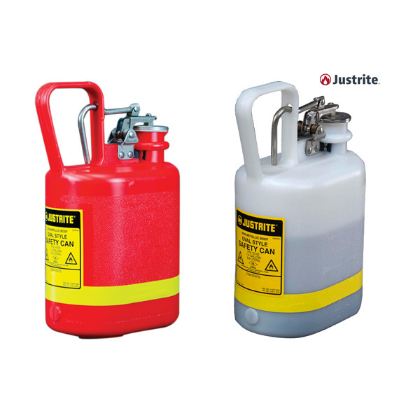 Justrite Type I Oval Safety Cans, 1 Gallon, Polyethylene, Red or White