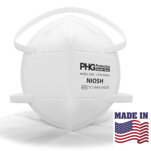 PHG N95 NIOSH-Approved, US-Made, Model 6150 Filtering Facepiece