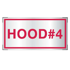 Photograph of the Aluminum Hood #4 sign for cooking system fire control systems.