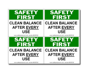Photograph of the Safety First Clean Balance After Each Use Label, Small, 4 Labels/Card.