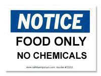 Photograph of the Notice Food Only, No Chemicals Label.