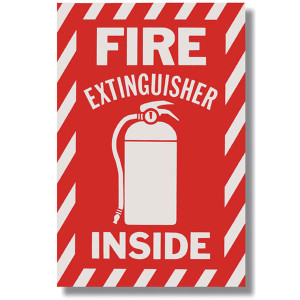 Picture of a Fire Extinguisher Inside self-adhesive sign w/ icon, 6"w x 9"h vinyl.