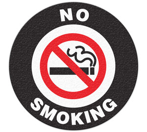 A photograph of a 05225 anti-slip safety floor markers, no smoking w/graphic .