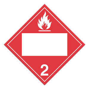 A red and white photograph of a 03141 4 digit blank class 2 dot placards, with flammable gas graphic.