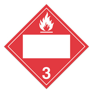 A red and white photograph of a 03144 4 digit blank class 3 dot placards, with flammable liquid graphic.