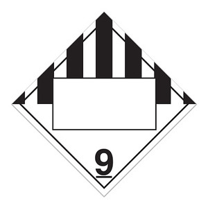 A black and white photograph of a 03154 4 digit blank class 9 dot placards, with miscellaneous graphic.