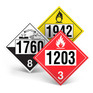 Photograph of yellow, white, and red vinyl dot placards with vinyl numbers placed on and graphics.