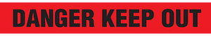 A drawing of an unrolled tape showing "DANGER KEEP OUT" printed in black on red.