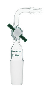 A photograph of a CG-1030-01 90 degree flow control adapter with Teflon stopcock and 24/40 inner joint.