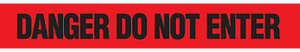 A photograph of red 05318 barricade tapes, reading danger do not enter, with 12 rolls/case.