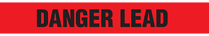 A drawing of the unrolled tape, showing a section with "DANGER LEAD" in black on red.