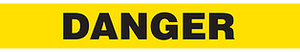 A drawing of an unrolled section of barricade tape reading "DANGER" in black on yellow.