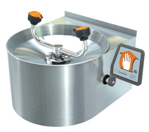 A photograph of a Guardian G1813 Eyewash, Wall Mounted, Stainless Steel Bowl and Skirt.