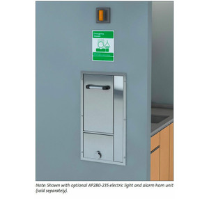 A photograph of a GBF1735DP in the closed position. An optional AP280 electric light and alarm horn unit (not included) is also shown.