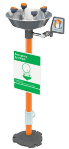 A photograph of the G1704 pedestal-mounted eyewash.