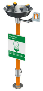 A photograph of a Guardian G1794 Eyewash, WideArea™ Eye/Face Wash, Pedestal Mounted, All-Stainless Steel.