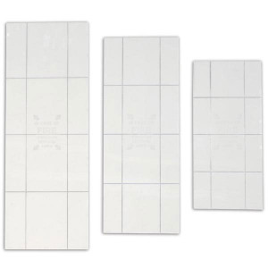 A photograph of three 09342 replacement breakable polystyrene panels for metal fire extinguisher cabinets in small, medium, and large sizes.
