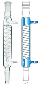 A composite image with a photograph of a CG-1214 Graham condenser on the left and a diagram showing the water flow through the condenser on the right.