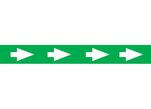 Picture of Printed Warning Floor Tape with White Arrows on Green Background.