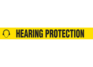 Picture of Printed Warning Floor Tape reading "Hearing Protection" in black lettering on yellow background.