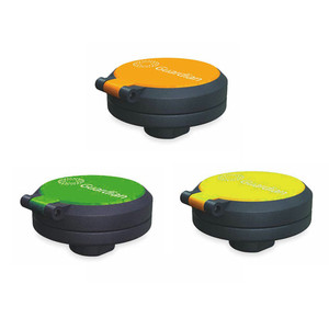 A photograph of a single orange AP470-021 (top), green AP470-021GRN (left), and yellow AP470-021YEL (right) FS-Plus™ Spray Head.