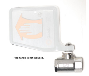 A photograph of a Guardian AP600-101X Eye Wash Ball Valve; the flag handle is greyed out because it is not included with this part number.