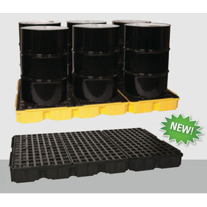 A photograph of a 04308 model 1686 eagle low-profile, modular 6 drum spill platform broken down.