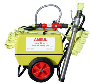 A photo of the side view of an Ansul Mobilcart Firefighting Foam Cart.