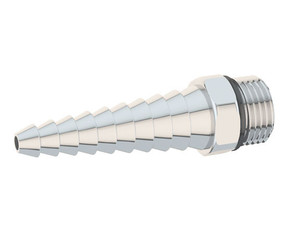 A photograph of a BO140S-G Straight Ten Serration Hose End for Laboratory Gas Valves.