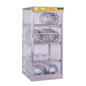 A photograph of an aluminum 26052 8-cylinder horizontal LPG cylinder locker.