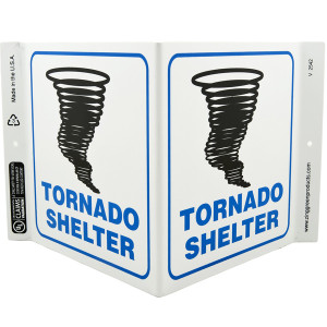 Bilingual English/Spanish Tornado Shelter Wall-Projecting V-Sign w