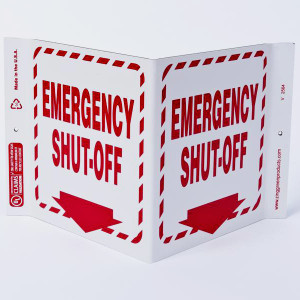 Photograph of the Emergency Shut-Off Wall-Projecting V-Sign w/ Down Arrow.