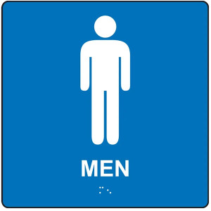 ADA Braille Tactile Restroom Sign, MEN w/ Male Icon, 8" x 8"