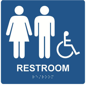 ADA Braille Tactile Sign, RESTROOM w/ Female,Male and Accessibility Icons