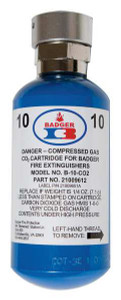 A photograph of a 21009612 CO2 cartridge for Badger Brigade 10 pound cartridge extinguishers.