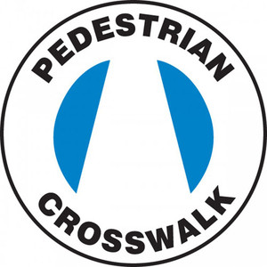 This white and blue sign has the text "Pedestrian Crosswalk" and features the blue image of a crosswalk across the center of the sign. Use to mark pedestrian crosswalks and prevent accidents from misuse.