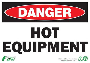 A photograph of a z-1126 zing danger hot equipment signs, 7 h x 10 w, plastic and self-adhesive vinyl.