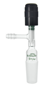 A photograph of a af-0501 valved adapter, 90°, standard taper to serrated hose.