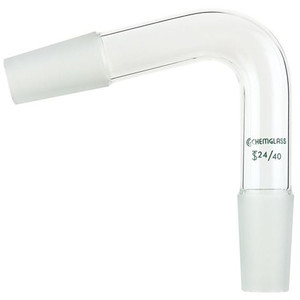 A photograph of a CG-1010-01 distillation adapter with 24/40 joints situated 75 degrees apart.