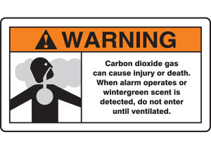 A drawing of a 12" w x 6.5" h 09954 CO2 system sign as described in the product description.