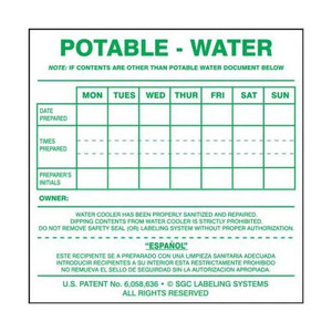 A picture of Potable Water Cooler Label.