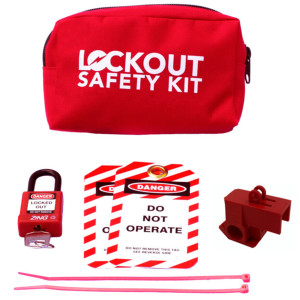 A photograph showing the contents of the Lab-Locks™ Laboratory Ball Valve Lockout Device Kit as described in the product description.