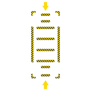 Diagram of layout of all pieces of crosswalk kit, in yellow and black.